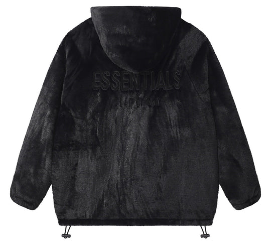 מעיל פרוותי (Faux fur) "ESSENTIALS FOG" בצבע שחור קלאסי