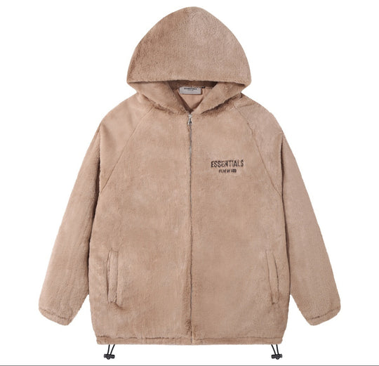 מעיל פרוותי (Faux fur) "ESSENTIALS FOG" בצבע חום בז'