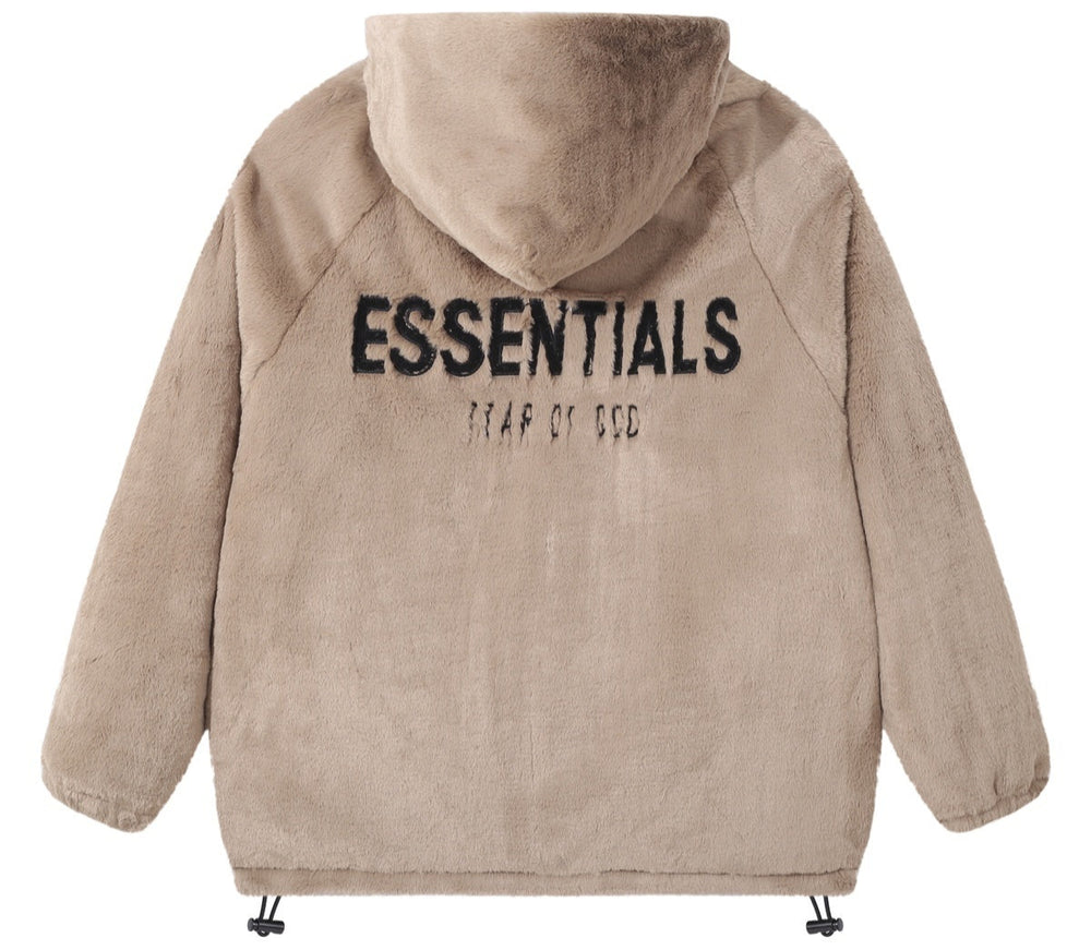 מעיל פרוותי (Faux fur) "ESSENTIALS FOG" בצבע חום בז'