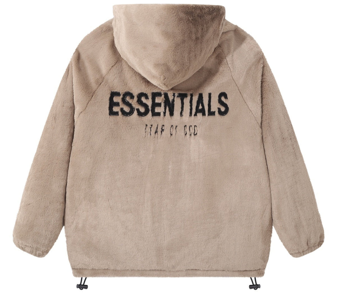 מעיל פרוותי (Faux fur) "ESSENTIALS FOG" בצבע חום בז'