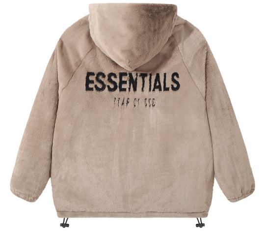 מעיל פרוותי (Faux fur) "ESSENTIALS FOG" בצבע חום בז'