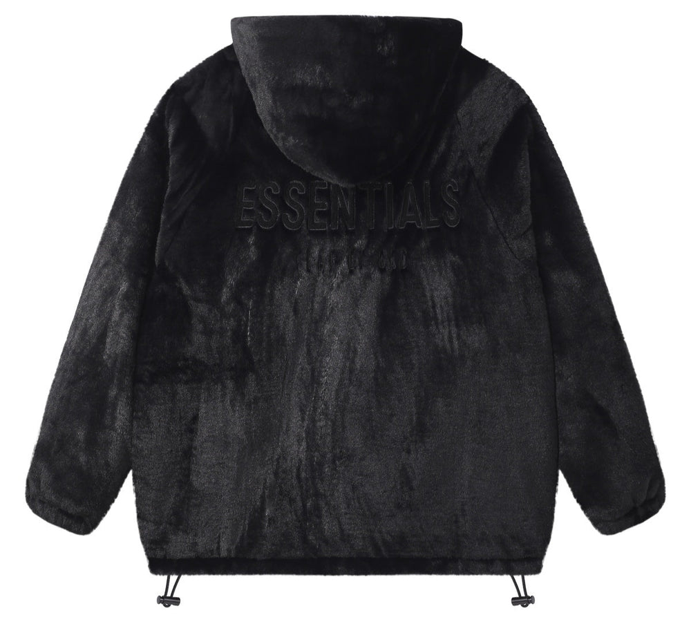מעיל פרוותי (Faux fur) "ESSENTIALS FOG" בצבע שחור קלאסי