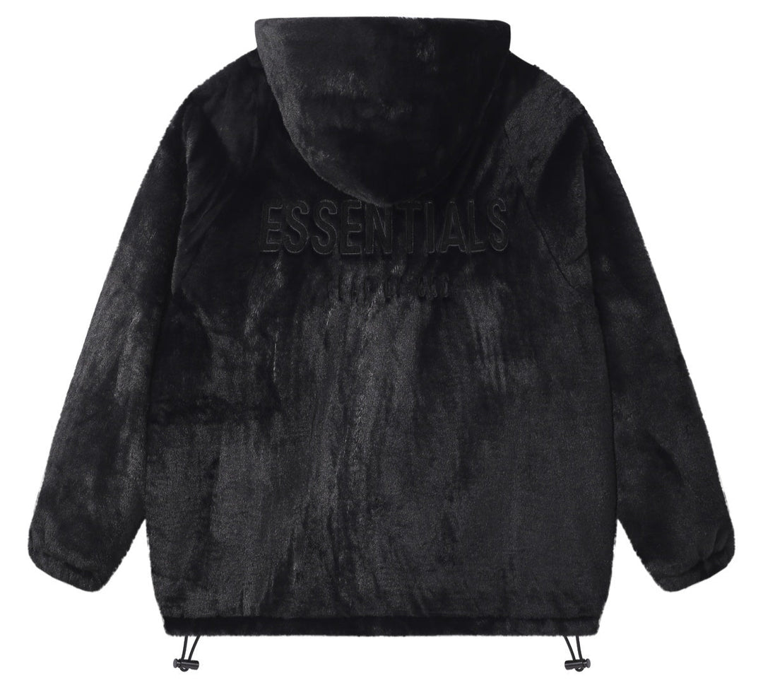 מעיל פרוותי (Faux fur) "ESSENTIALS FOG" בצבע שחור קלאסי