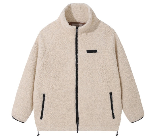 מעיל פליז (Sherpa) "ESSENTIALS FOG" בצבע קרם בהיר